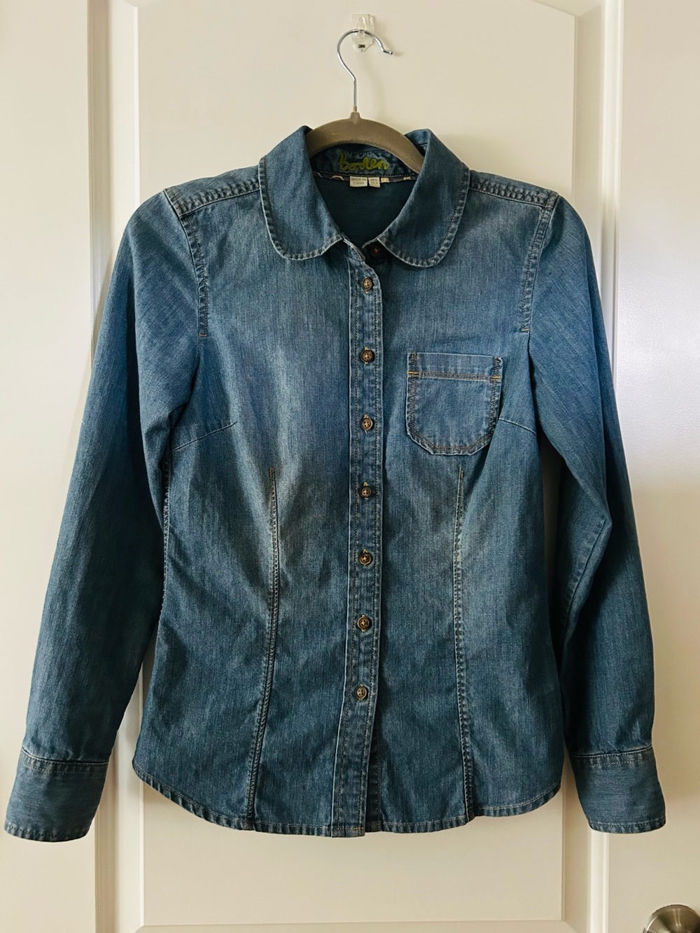 BODEN Denim Peter Pan Collar Button-Front Shirt